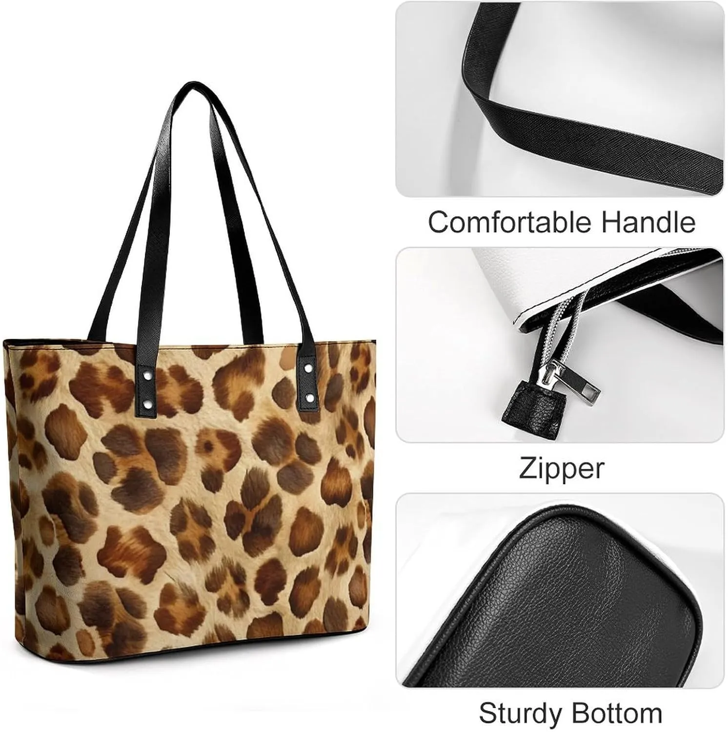 Women's Leather Tote Bag Fashion Handbag for Work Travel Shopping Daily Use Large Capacity Shoulder Purse