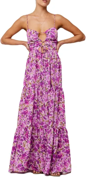 Women's Long Beach Dress Sleeveless Spaghetti Strap Cross Tie-up Front Floral Print Dress Midi Slip Dress