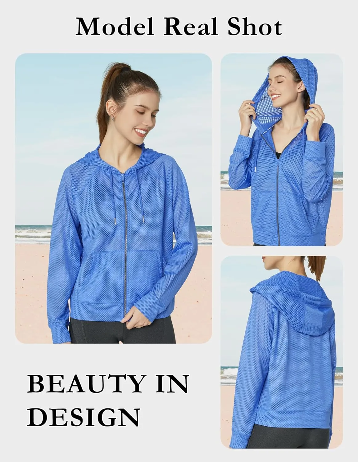 Women's Long Sleeve Mesh Hoody Sheer Hooded Sweatshirt Lightweight Athletic Jacket Zip Up Sheer Hoodie