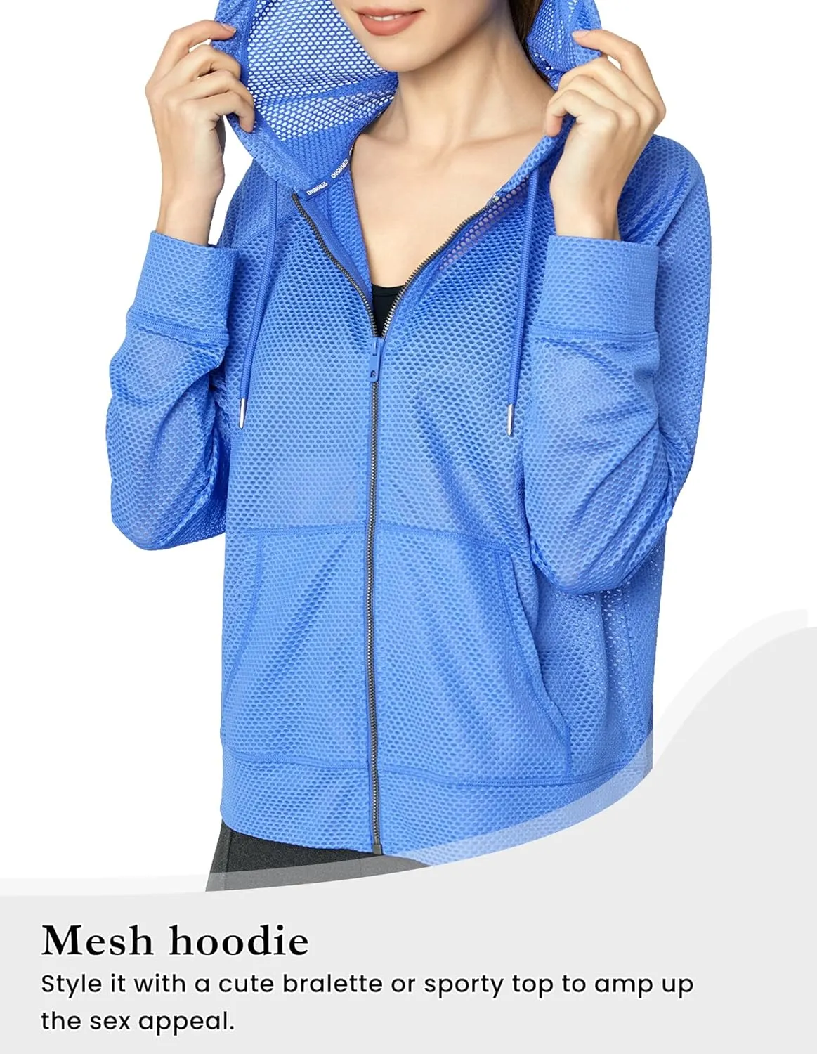 Women's Long Sleeve Mesh Hoody Sheer Hooded Sweatshirt Lightweight Athletic Jacket Zip Up Sheer Hoodie