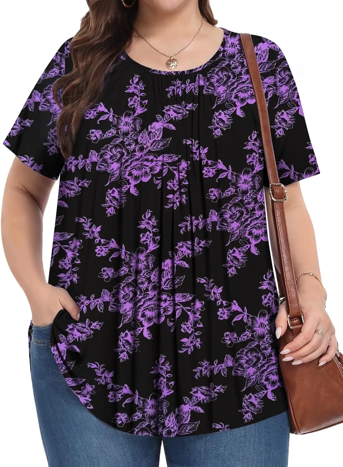 Womens Plus Size Tops Summer Shirts Tunic Short Sleeve Crew Neck Loose Fit Blouse 1X-5X