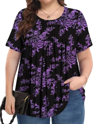 Womens Plus Size Tops Summer Shirts Tunic Short Sleeve Crew Neck Loose Fit Blouse 1X-5X