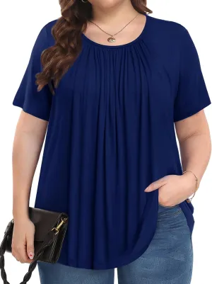 Womens Plus Size Tops Summer Shirts Tunic Short Sleeve Crew Neck Loose Fit Blouse 1X-5X