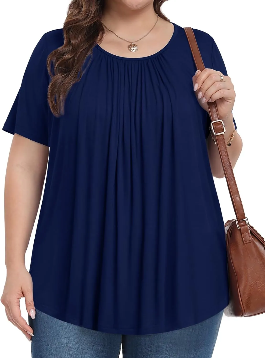 Womens Plus Size Tops Summer Shirts Tunic Short Sleeve Crew Neck Loose Fit Blouse 1X-5X