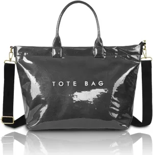 Women's PVC Tote Bag Large Capacity Letter Print Kraft Paper Bag Clear Plastic Shoulder Bag Waterproof Travel Handbag