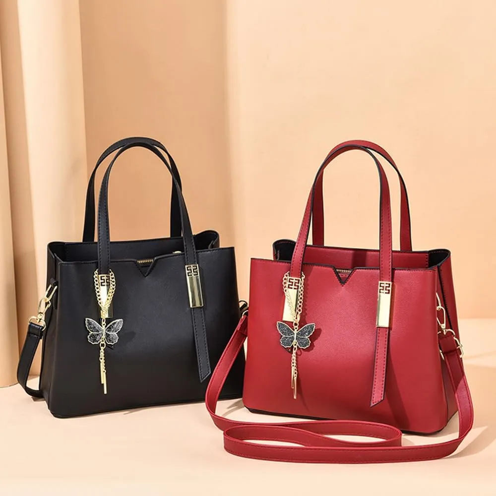 Women’s Red Leather Satchel Bag - Stylish Top Handle Purse & Crossbody Handbag for Casual Use