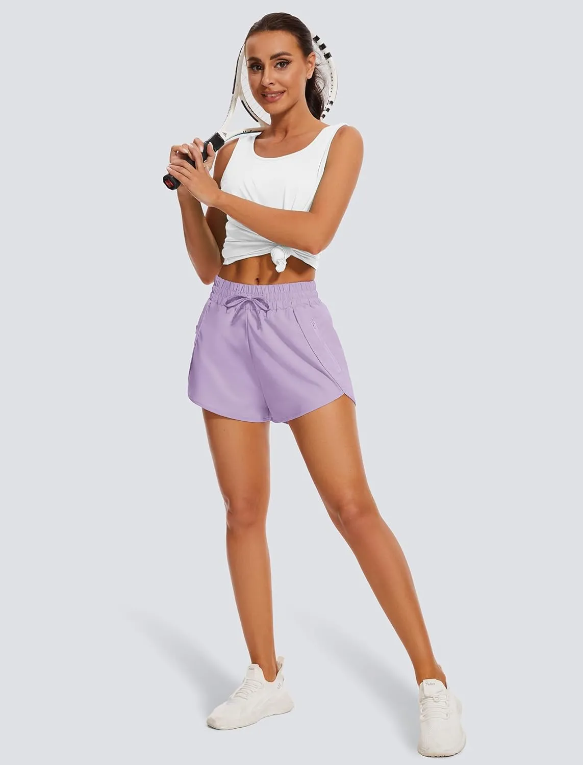 Women's Running Shorts High Waisted Quick Dry Athletic Shorts Sports Workout Gym Track Drawstring Shorts with Pockets