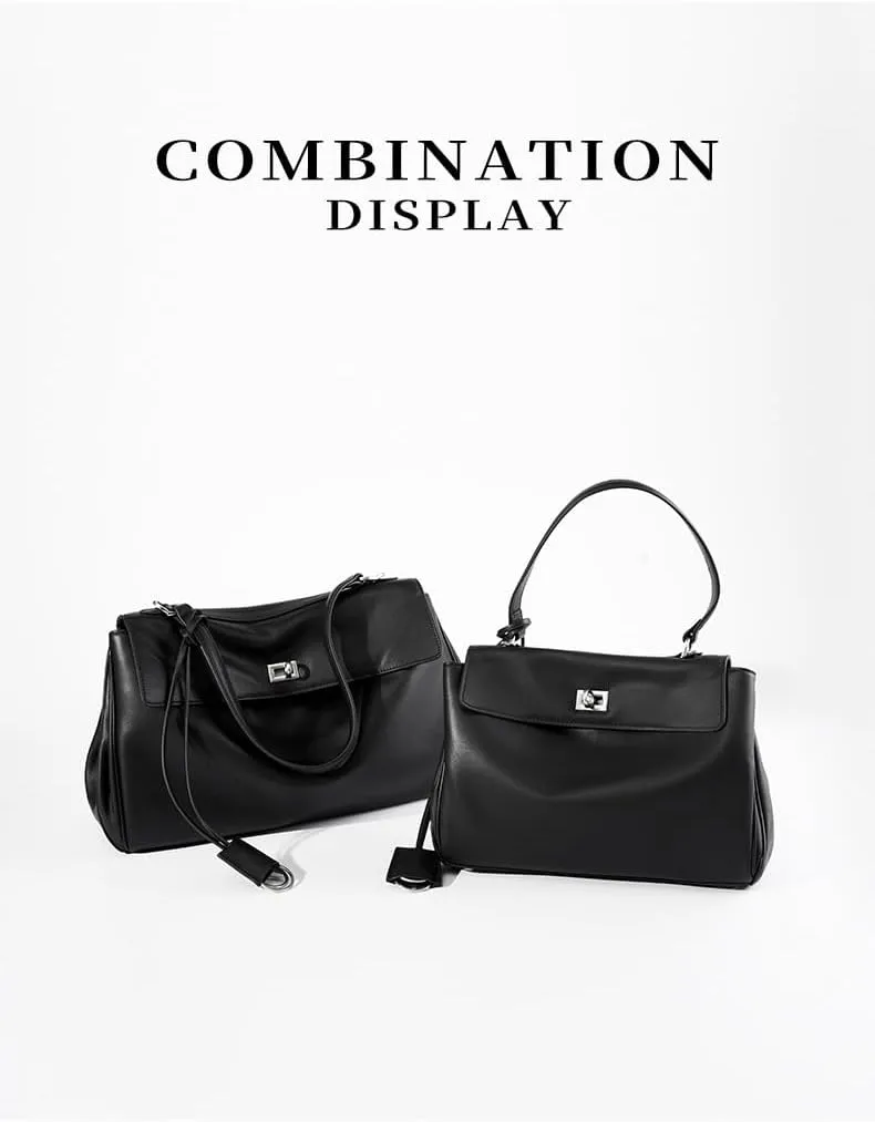 Women's Tote Bag Large Capacity Smooth Calfskin Shoulder Handbag Lock Commuter Underarm Bag