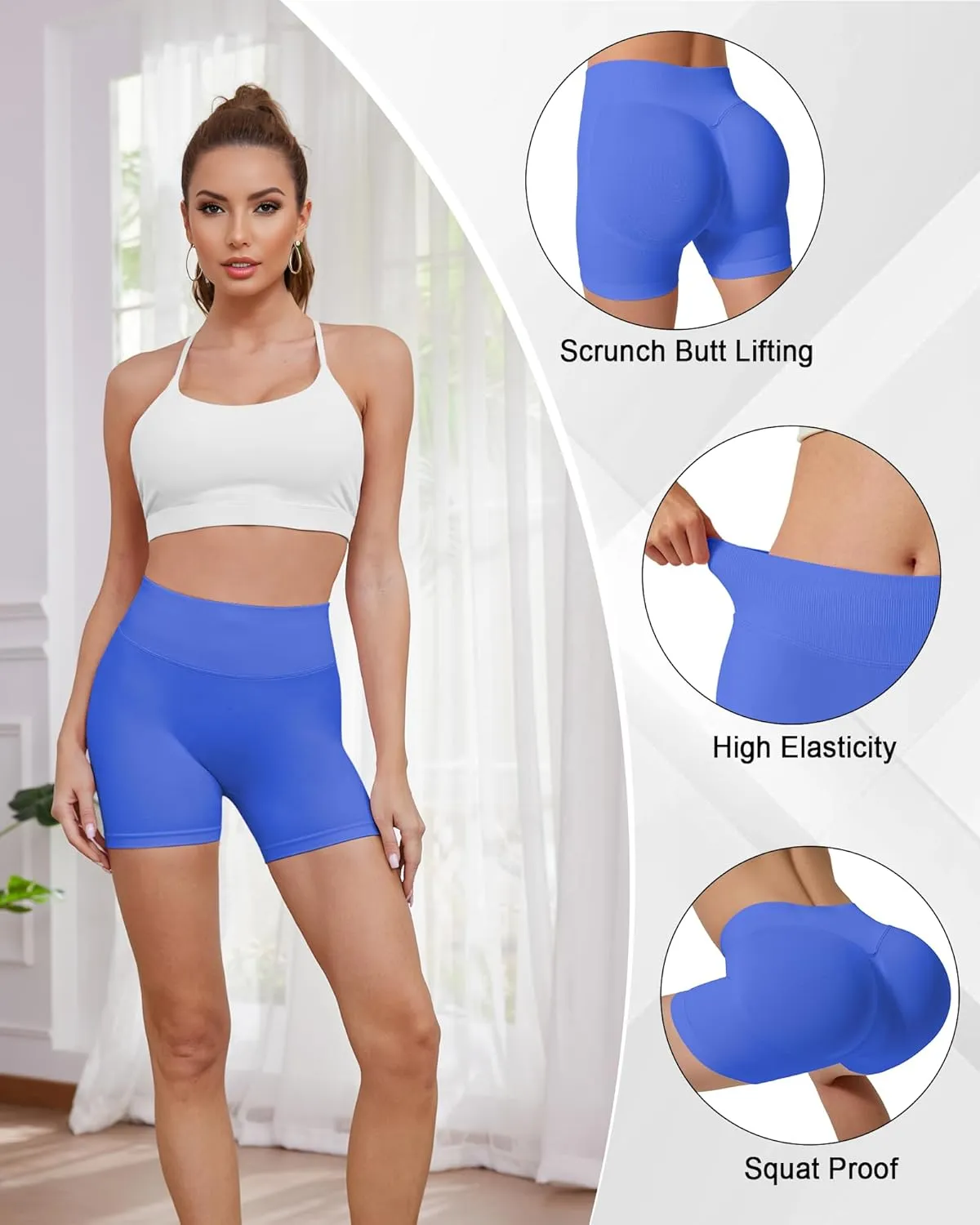 Womens Workout Gym Impact Shorts Seamless Hidden Scrunch Butt Lifting Yoga Shorts with High Waisted Tummy Control