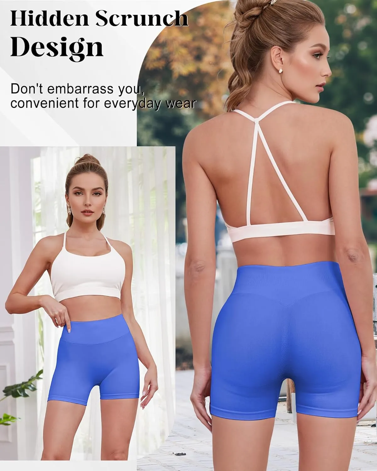 Womens Workout Gym Impact Shorts Seamless Hidden Scrunch Butt Lifting Yoga Shorts with High Waisted Tummy Control