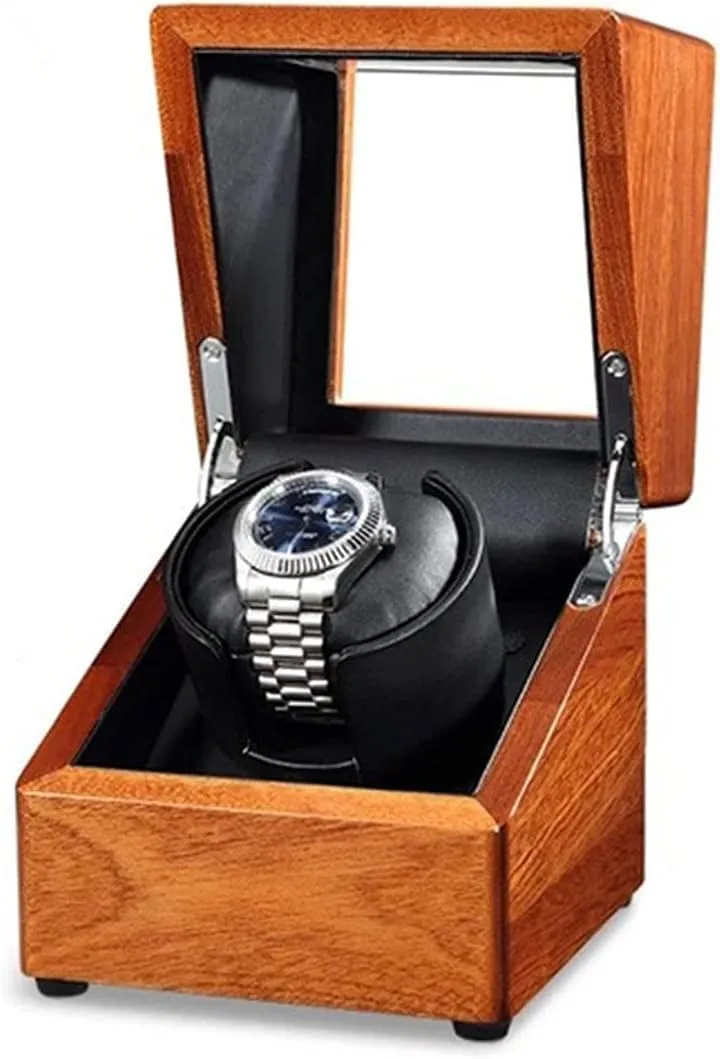 Wooden Watch Display Box with Silent Motor, 5 Modes, Automatic Mechanical Watch Winder, PU Leather Pillow, AC Adapter