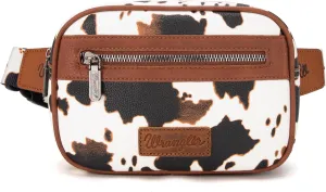 Wrangler Waist Pack for Women Cow Print Fanny Pack Men's Crossbody Belt Bag With Adjustable Strap, Brown