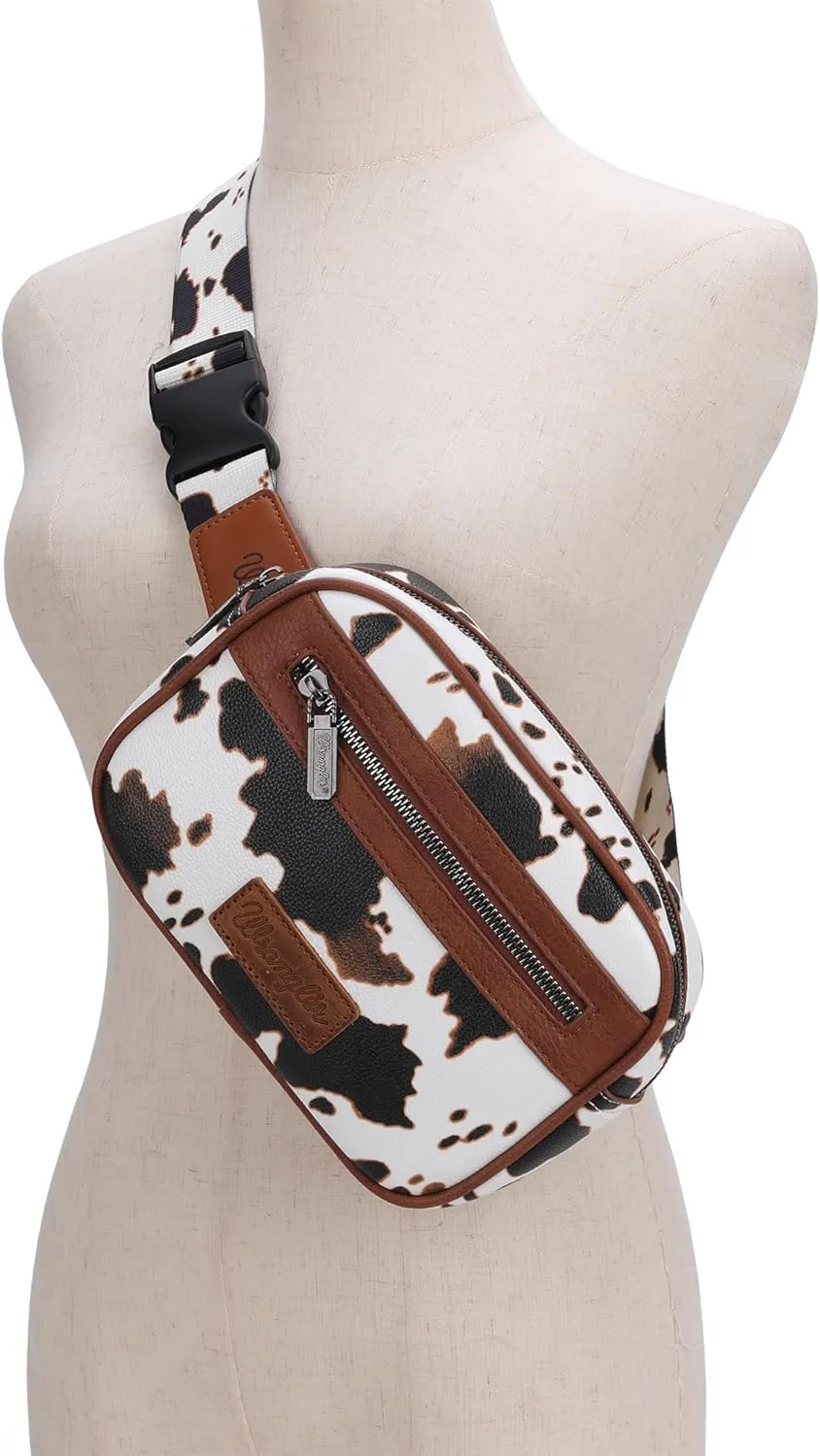 Wrangler Waist Pack for Women Cow Print Fanny Pack Men's Crossbody Belt Bag With Adjustable Strap, Brown