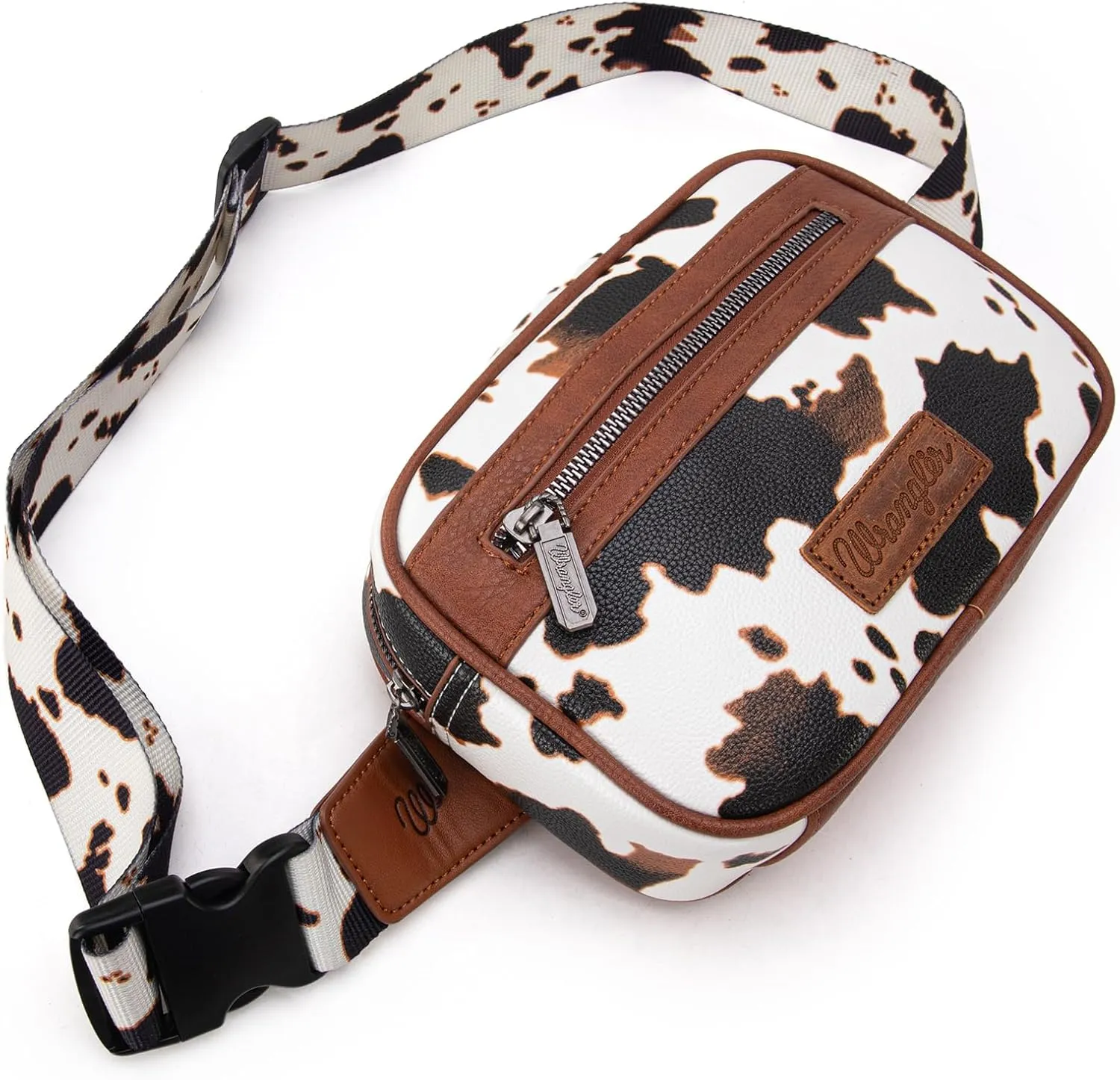 Wrangler Waist Pack for Women Cow Print Fanny Pack Men's Crossbody Belt Bag With Adjustable Strap, Brown