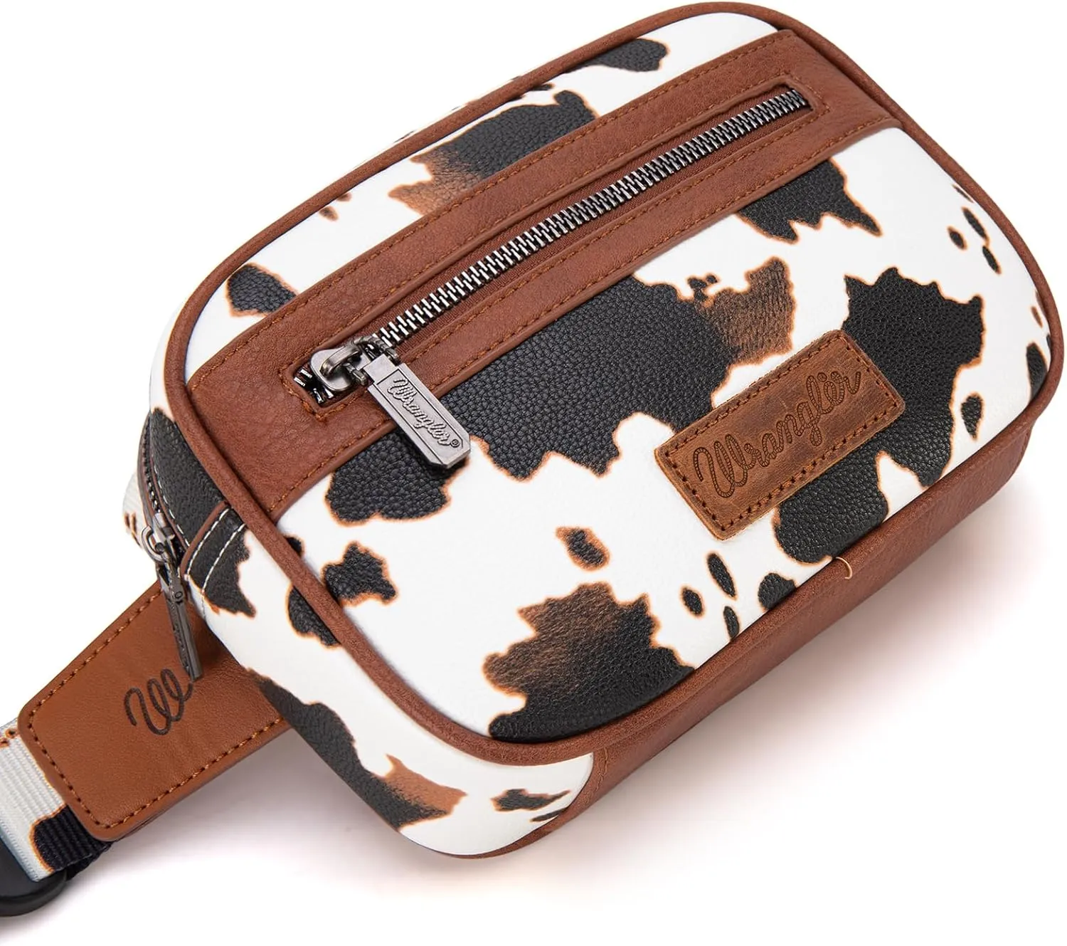 Wrangler Waist Pack for Women Cow Print Fanny Pack Men's Crossbody Belt Bag With Adjustable Strap, Brown