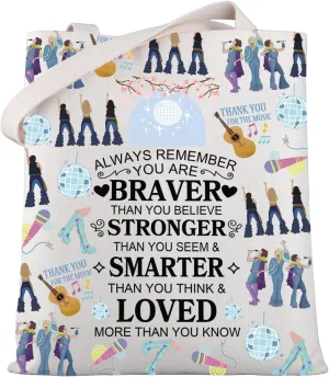 WSNANG Music Musical Inspired Gift Music Musical Tote Bag Dancing Travel Bag You are Braver Stronger Smarter Shoulder Bag