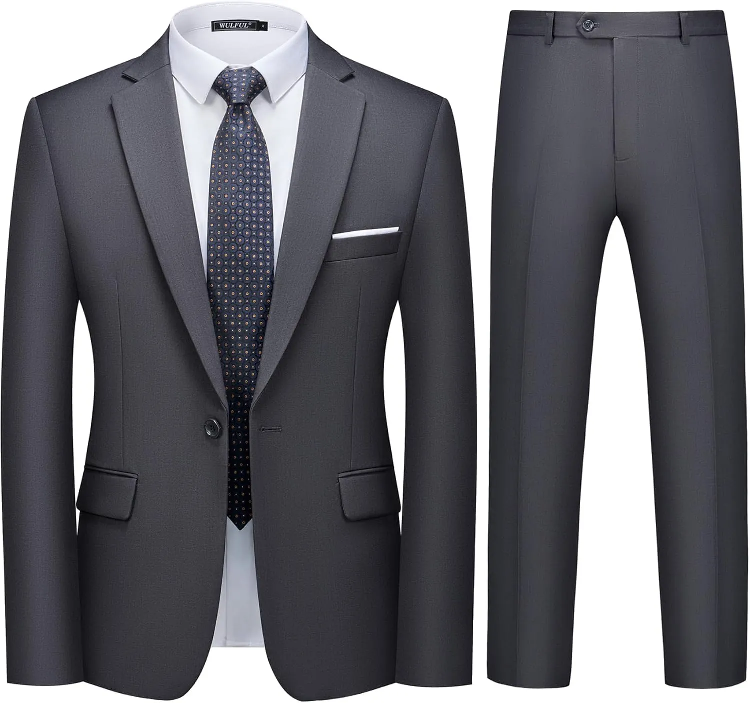 WULFUL Men's 2 Piece Slim Fit Suit Set One Button Blazer Jacket Pants Tuxedo Set for Party, Wedding and Business