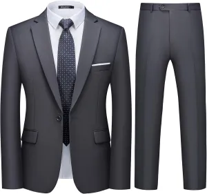 WULFUL Men's 2 Piece Slim Fit Suit Set One Button Blazer Jacket Pants Tuxedo Set for Party, Wedding and Business
