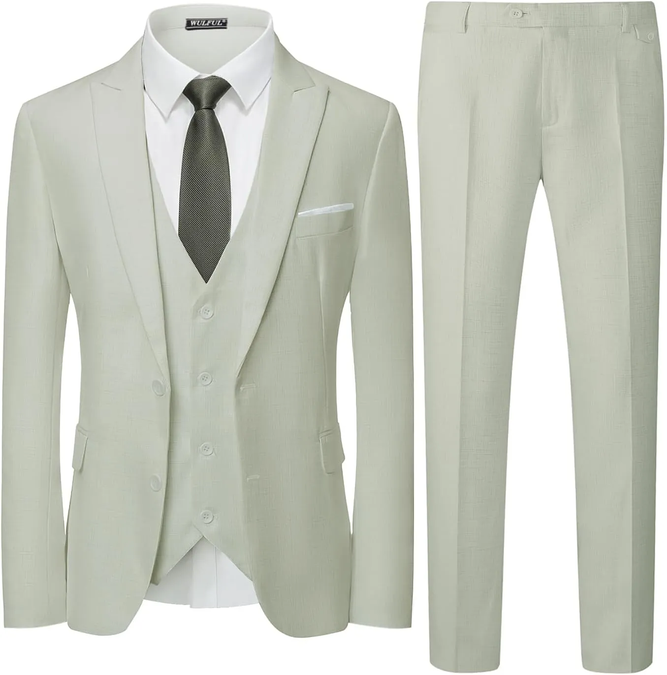WULFUL Men's 3 Piece Slim Fit Suit Set Two Button Blazer Jacket Vest Pants Tuxedo Set for Party, Wedding and Business