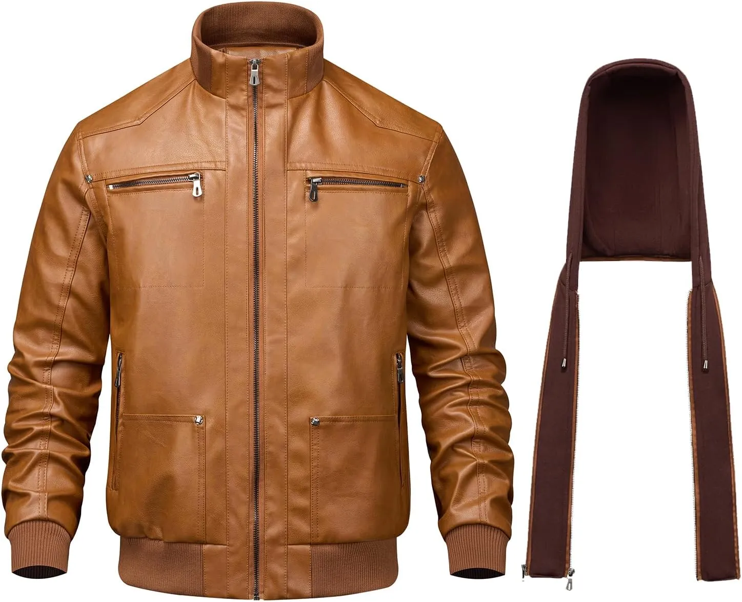WULFUL Men's Leather Jackets, Faux Leather Jacket for Men Lapel Zip-Up Slim Fit Coat