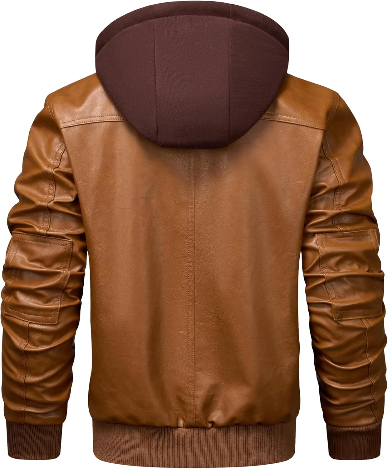 WULFUL Men's Leather Jackets, Faux Leather Jacket for Men Lapel Zip-Up Slim Fit Coat