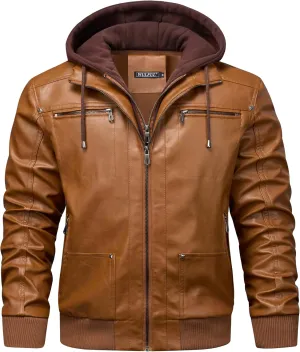 WULFUL Men's Leather Jackets, Faux Leather Jacket for Men Lapel Zip-Up Slim Fit Coat