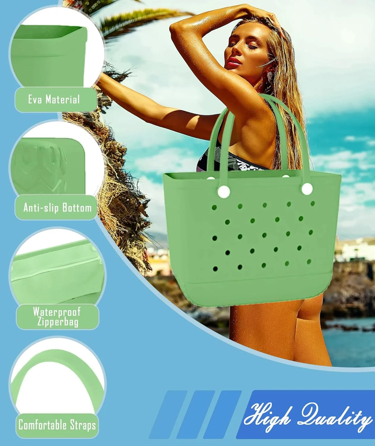 X-Large Rubber Beach Bag Tote Waterproof Tote Bag with Zipper Pocket Modern Travel Tote Bag Sports Beach
