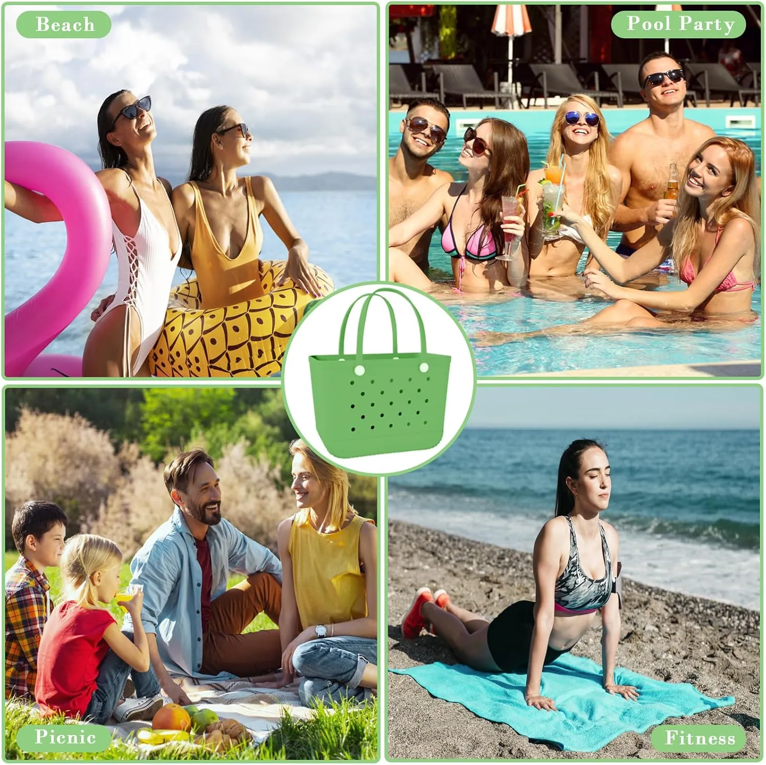 X-Large Rubber Beach Bag Tote Waterproof Tote Bag with Zipper Pocket Modern Travel Tote Bag Sports Beach