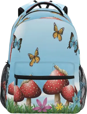 xigua Mushroom Butterfly Print Travel Backpack for School Water Resistant Bookbag