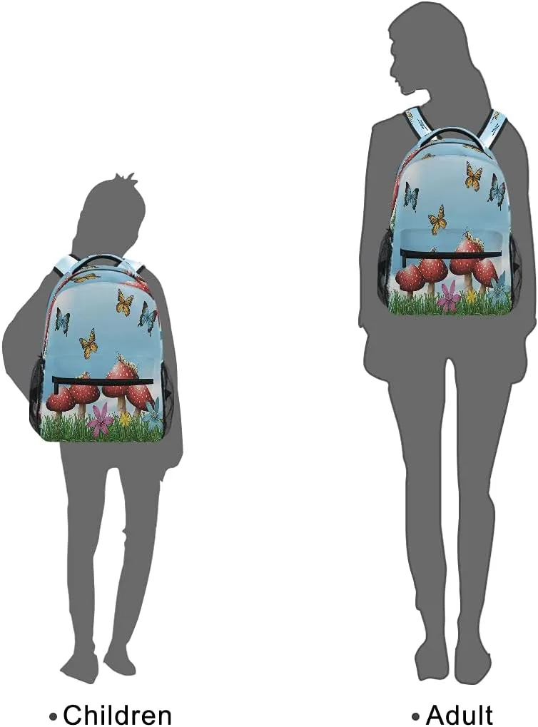 xigua Mushroom Butterfly Print Travel Backpack for School Water Resistant Bookbag