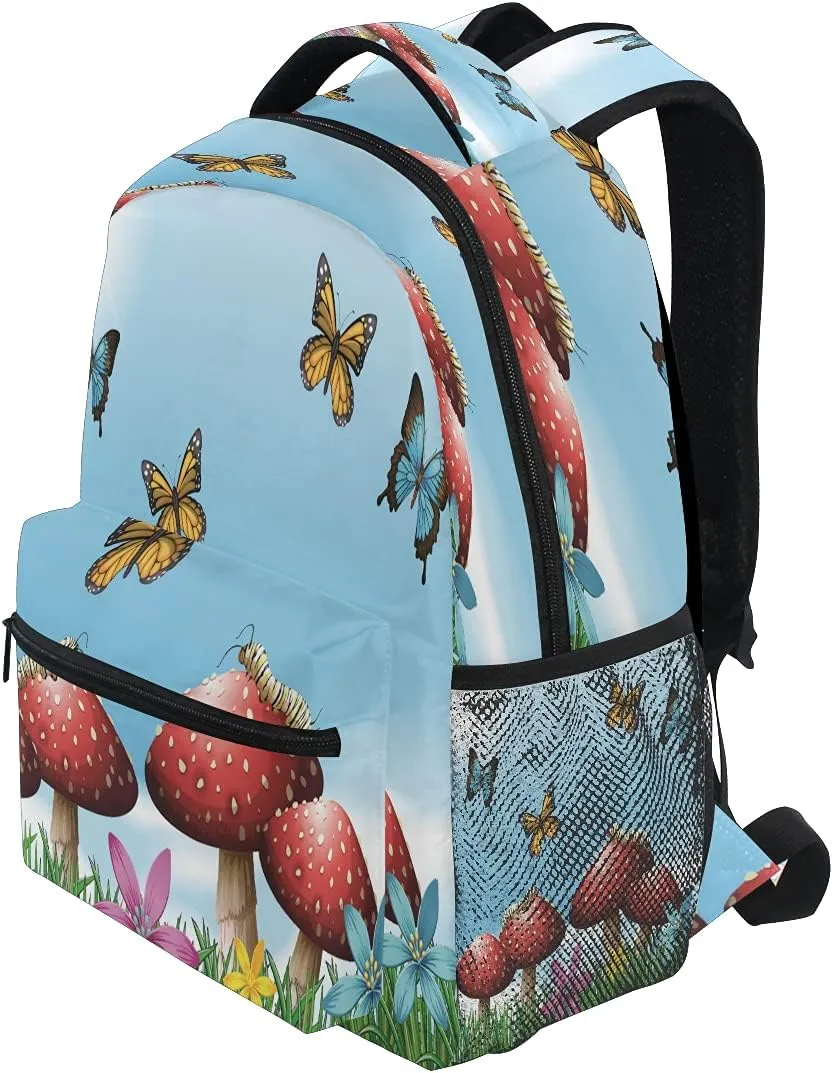 xigua Mushroom Butterfly Print Travel Backpack for School Water Resistant Bookbag