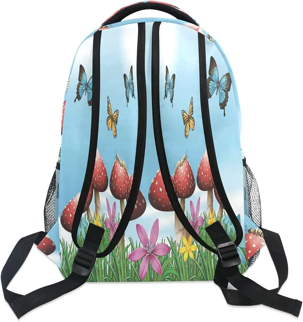 xigua Mushroom Butterfly Print Travel Backpack for School Water Resistant Bookbag