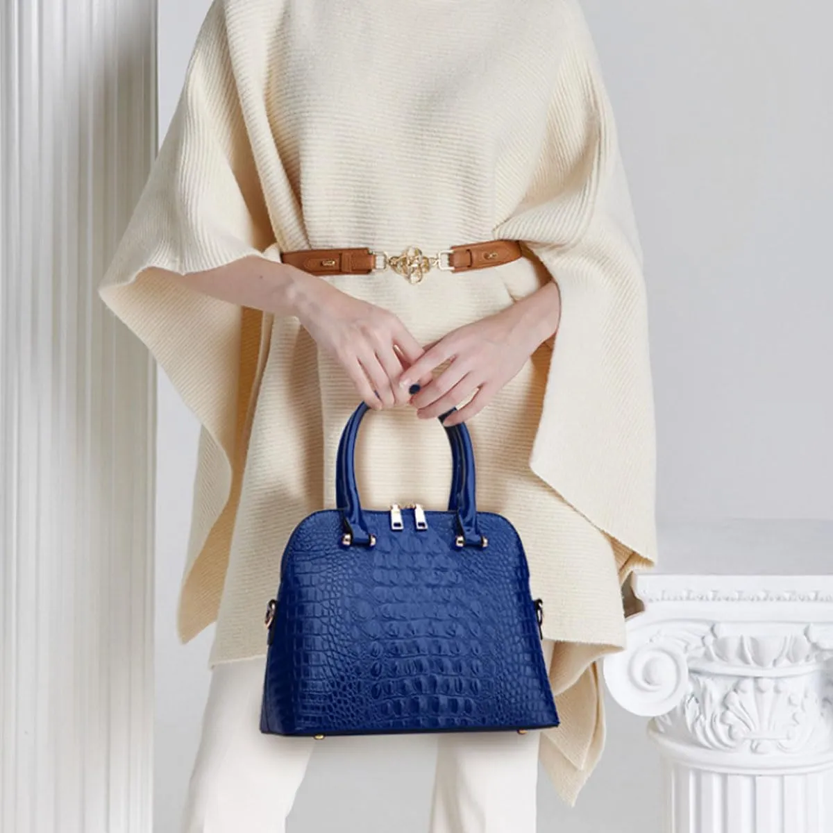XXGJOALD-Women Crocodile Pattern Handbag Patent Leather Purse Shell Shoulder Bag Top-Handle Satchel Tote Wallet Work Party