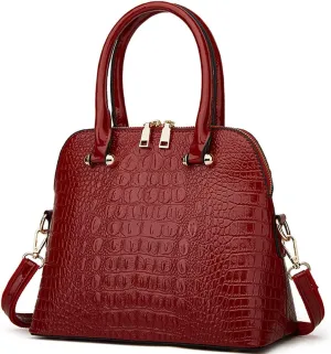 XXGJOALD-Women Crocodile Pattern Handbag Patent Leather Purse Shell Shoulder Bag Top-Handle Satchel Tote Wallet Work Party