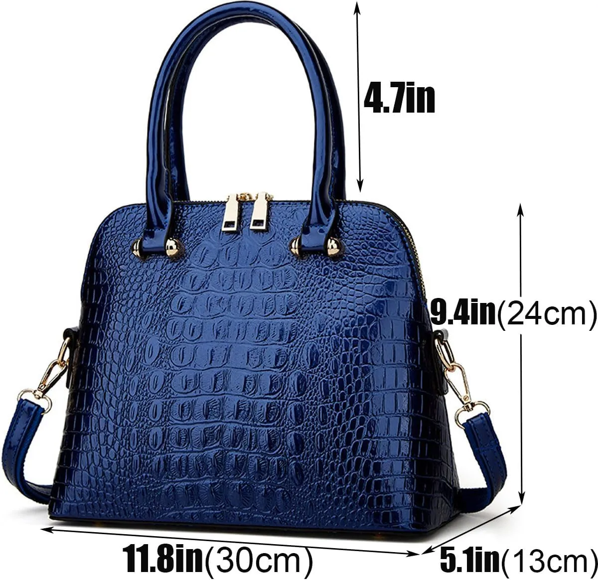 XXGJOALD-Women Crocodile Pattern Handbag Patent Leather Purse Shell Shoulder Bag Top-Handle Satchel Tote Wallet Work Party