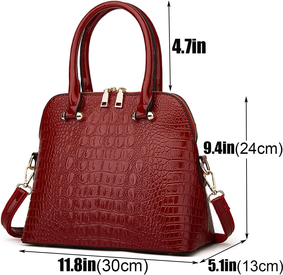 XXGJOALD-Women Crocodile Pattern Handbag Patent Leather Purse Shell Shoulder Bag Top-Handle Satchel Tote Wallet Work Party