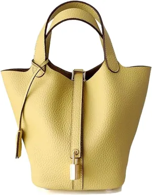 Yatoga Top Handle Satchel Genuine Leather Lock Design Bucket Bag Vegetable Basket, Fashionable and Versatile Shoulder Handbag
