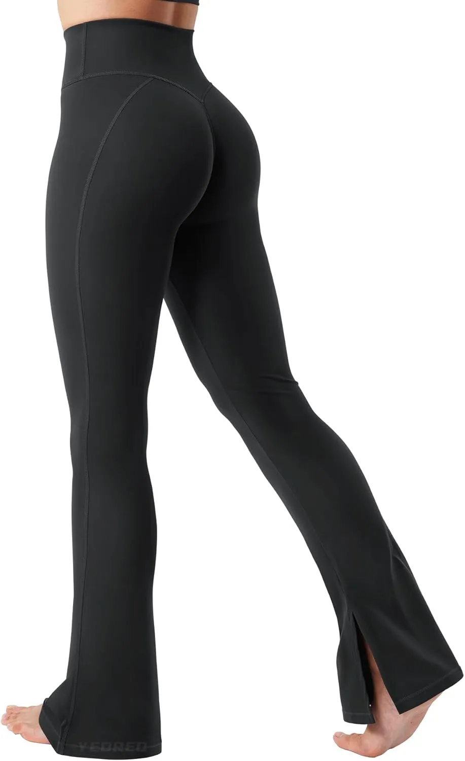 YEOREO Flare Split Hem Leggings for Women Tummy Control Workout Leggings Nasreen Hidden Scrunch Bootcut Gym Yoga Pants