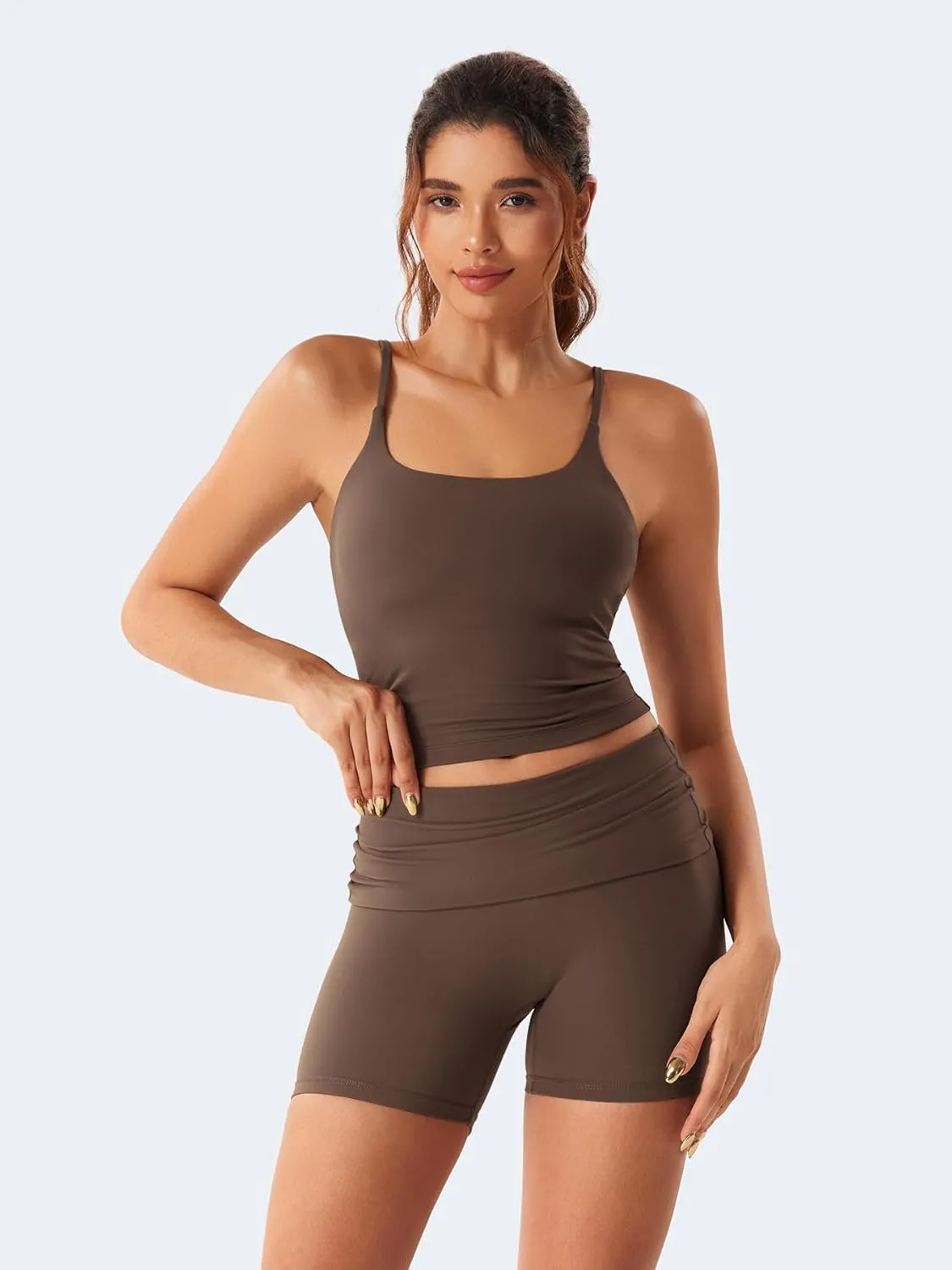 YEOREO Womens Foldover Workout Shorts High Waist 4.5" Fold Over Waist Band Romola Gym Yoga Running Shorts