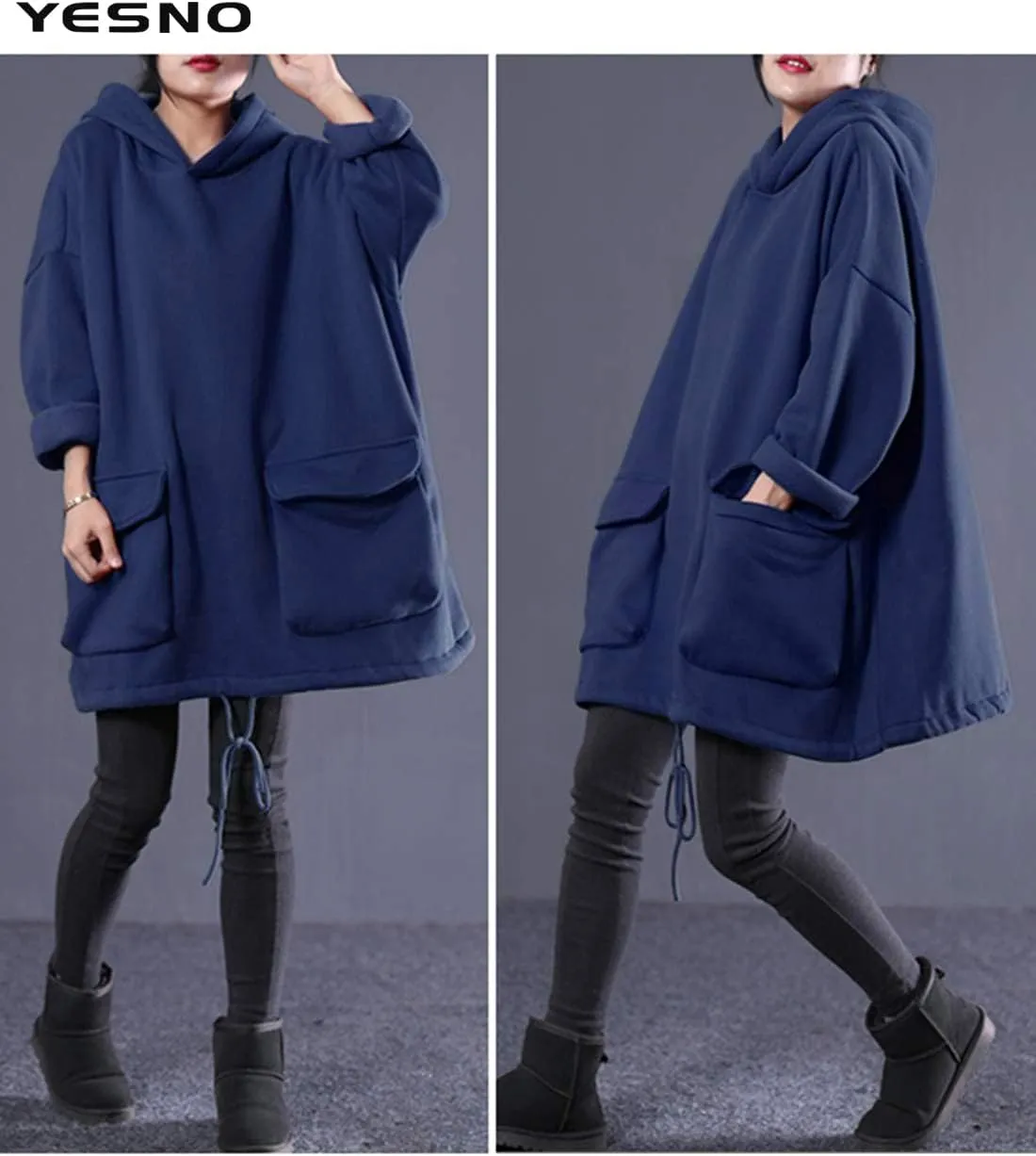 YESNO WZF Women Casual Fleece Pullover Hoodies Plus Size Active Jacket/Large Pockets