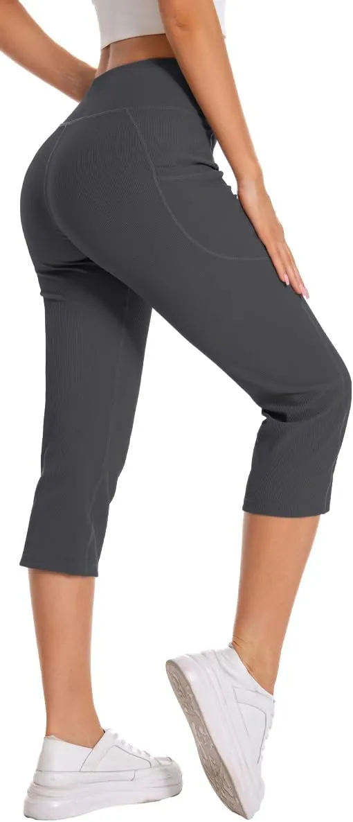 Yoga Capri Pants for Women with Pockets Essential High Workout Running Leggings 4 Way Stretch Pants