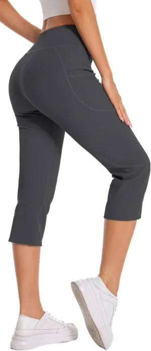 Yoga Capri Pants for Women with Pockets Essential High Workout Running Leggings 4 Way Stretch Pants