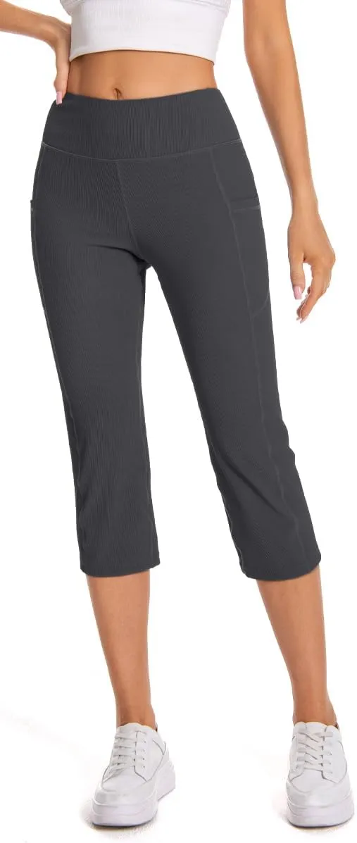 Yoga Capri Pants for Women with Pockets Essential High Workout Running Leggings 4 Way Stretch Pants