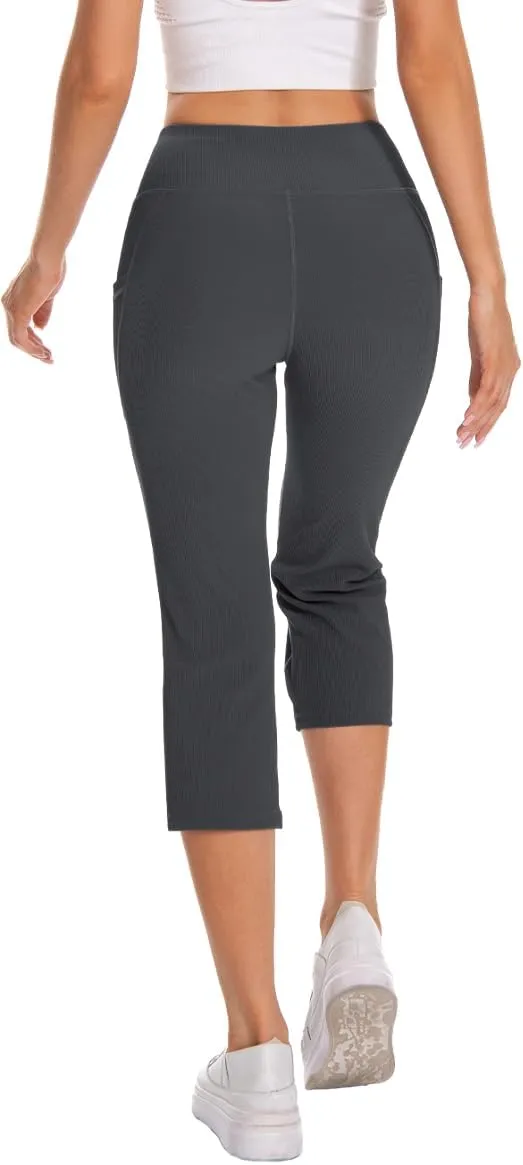 Yoga Capri Pants for Women with Pockets Essential High Workout Running Leggings 4 Way Stretch Pants