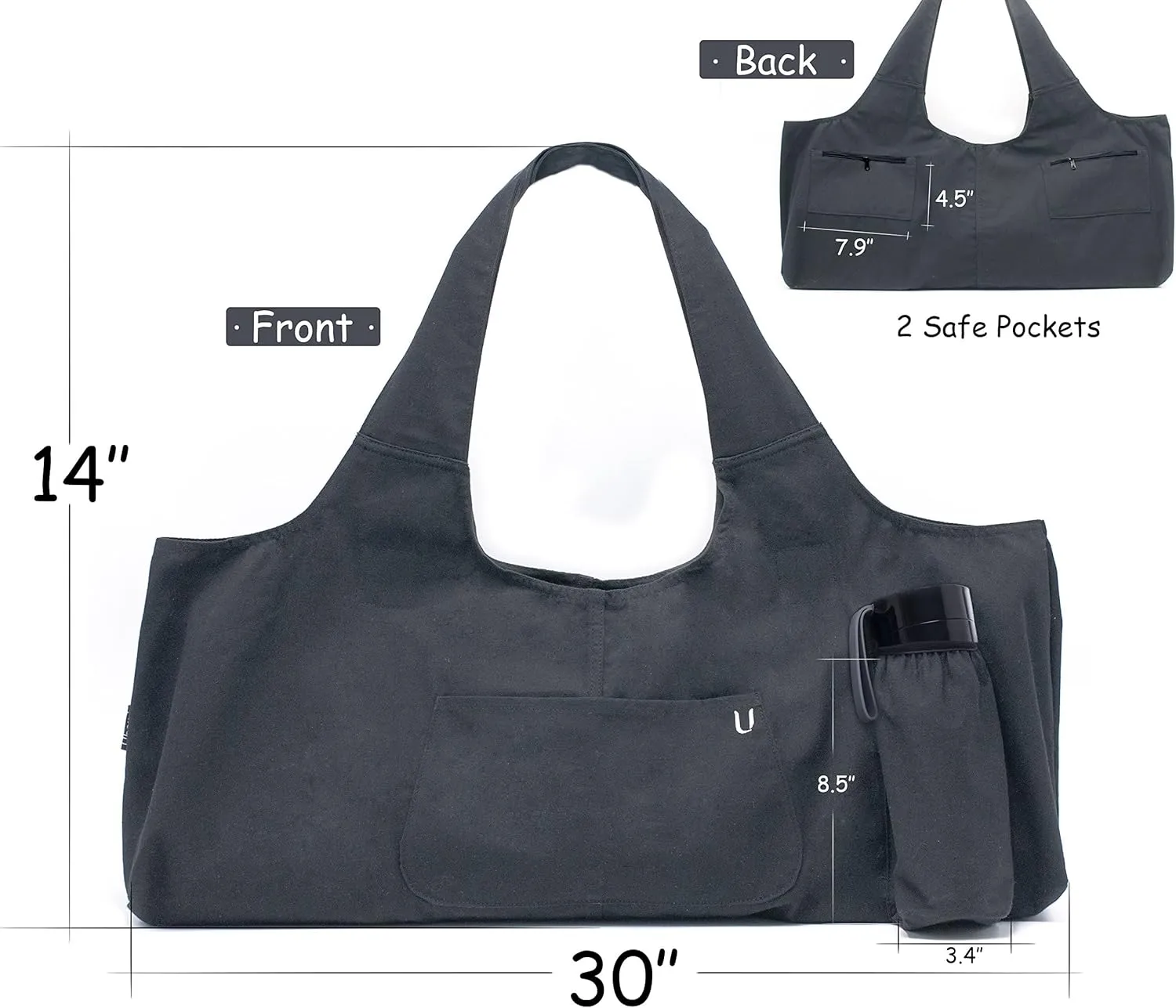 Yoga Mat Bag Large Yoga Mat Tote Sling Carrier with 4 Pockets Fits All Size Mats With Multi-Functional Storage Pockets Light And Durable（With Yoga Mat Carrying Strap）