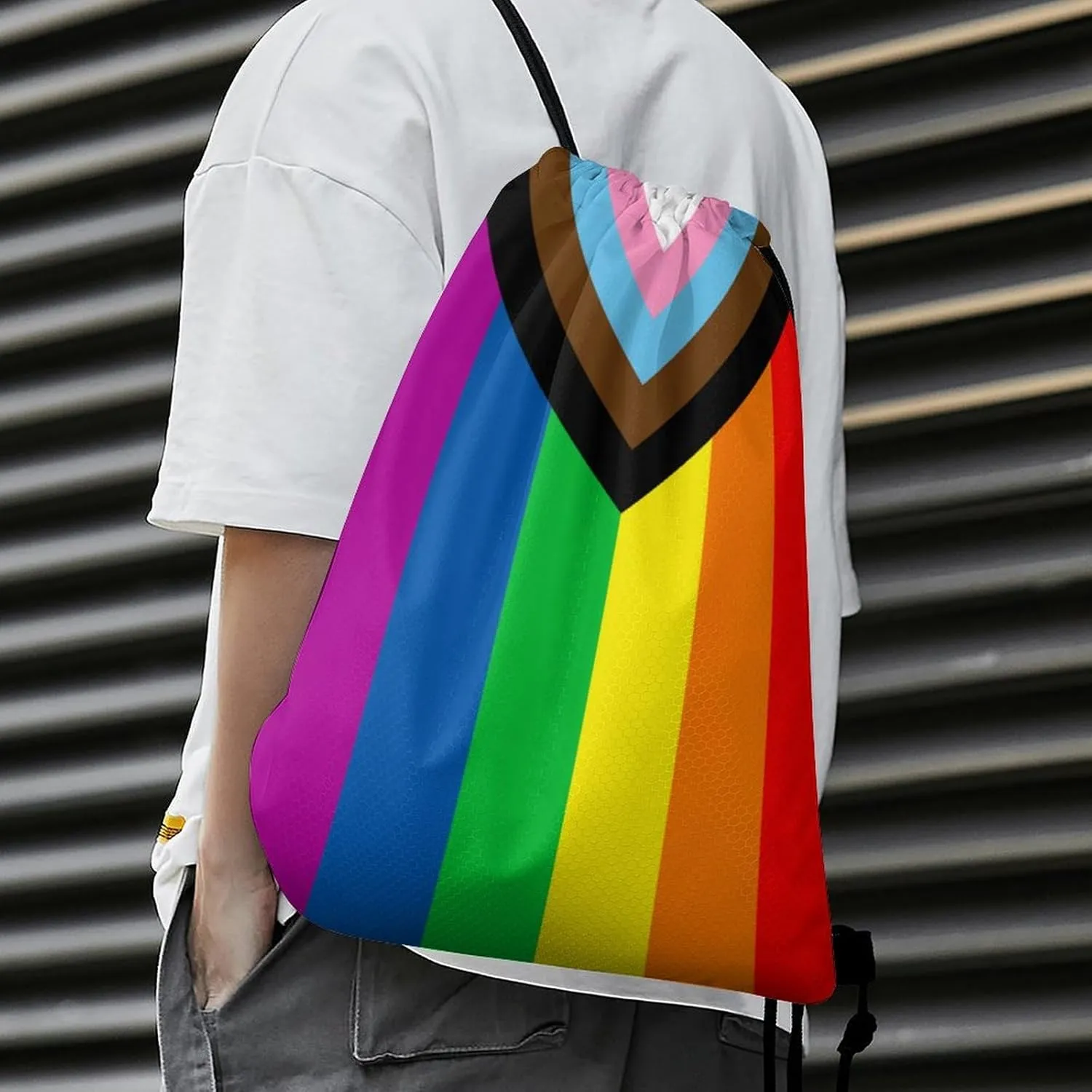 Zakqeik Progress Pride Flag Drawstring Backpack Bags Gym String Bag Cute