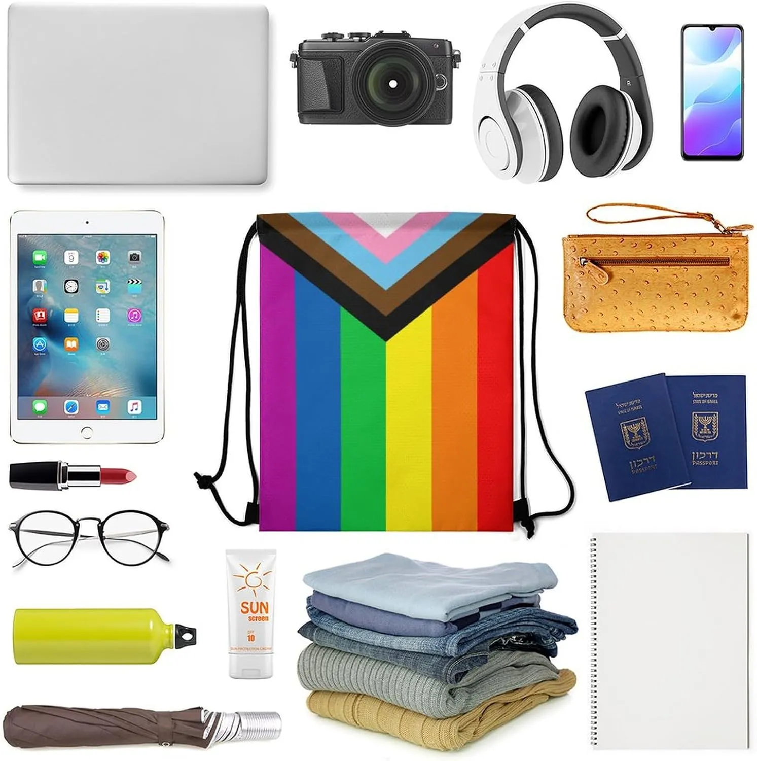 Zakqeik Progress Pride Flag Drawstring Backpack Bags Gym String Bag Cute