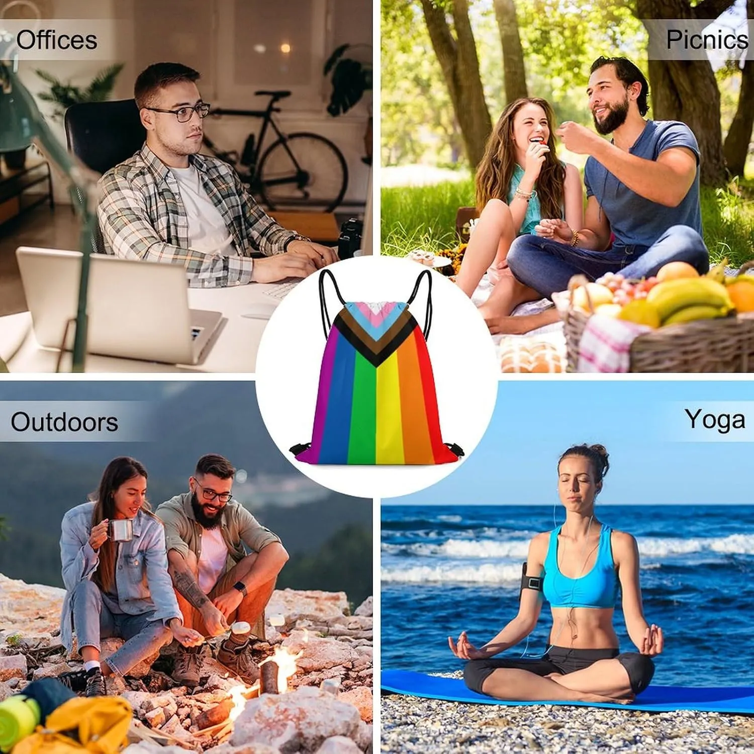 Zakqeik Progress Pride Flag Drawstring Backpack Bags Gym String Bag Cute