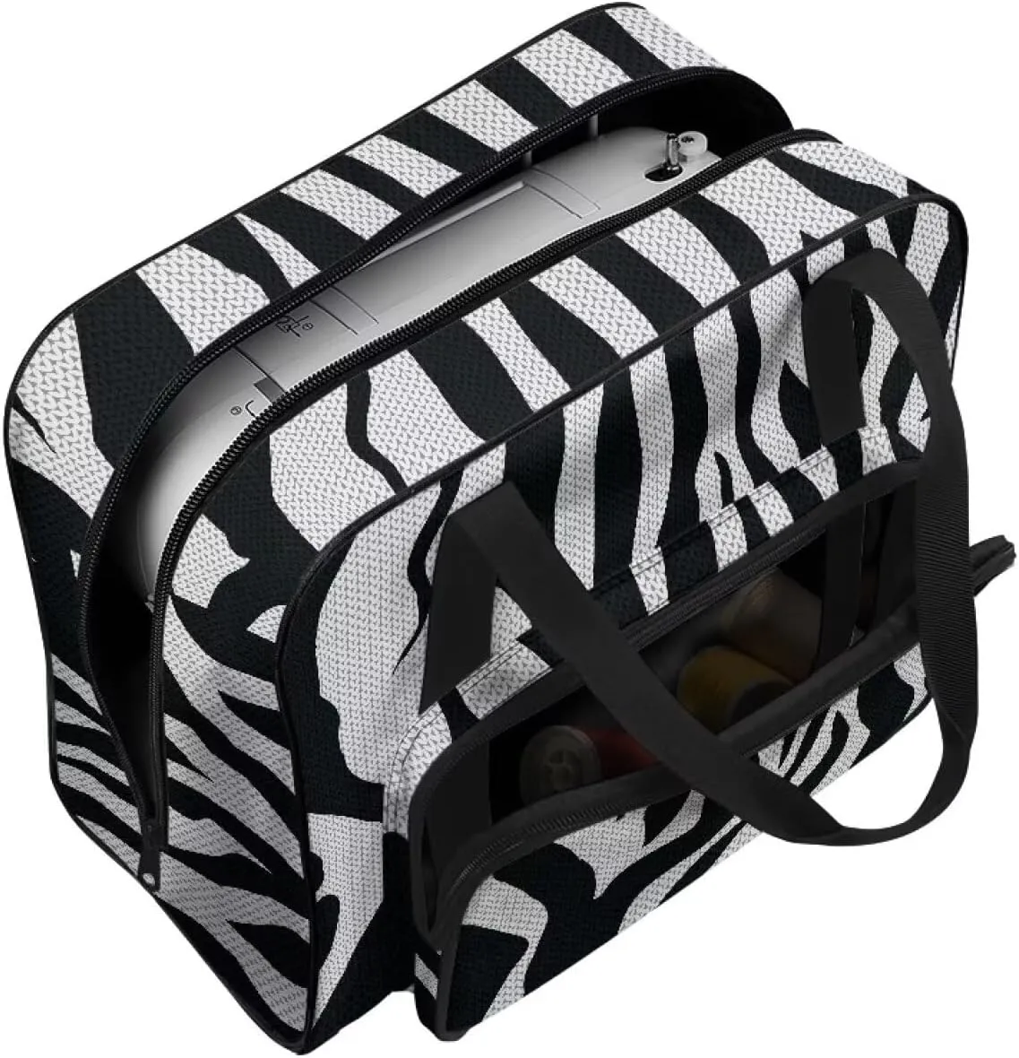 Zebra Stripe Print Sewing Machine Tote Bag, Universal Portable Carrying Case with Anti-slip Padded Bottom Compatible with Most Standard Sewing Machine and Supplies