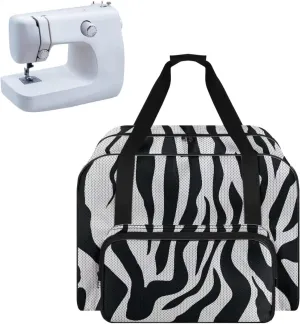 Zebra Stripe Print Sewing Machine Tote Bag, Universal Portable Carrying Case with Anti-slip Padded Bottom Compatible with Most Standard Sewing Machine and Supplies